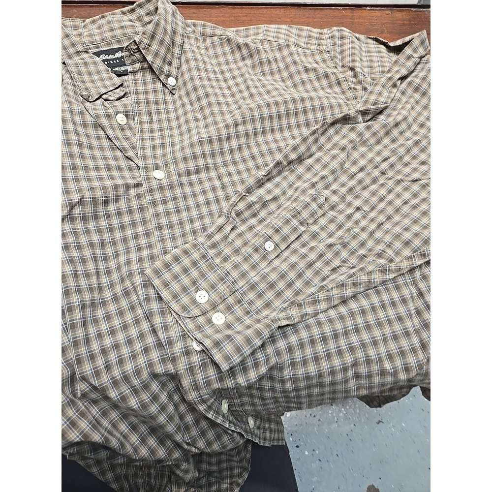 Eddie Bauer Men's L Button Shirt Long Sleeve Plaid Grey/Brown Plaid Cotton - Picture 6 of 8